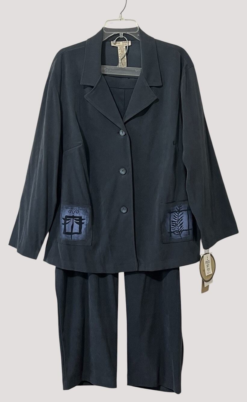 SWEET JESSIE 2pc Set Womans 24 Petite Dusty Blue Lagenlook Jacket Top & Pants